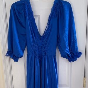 Elegant Blue Lace Trim Nightgown